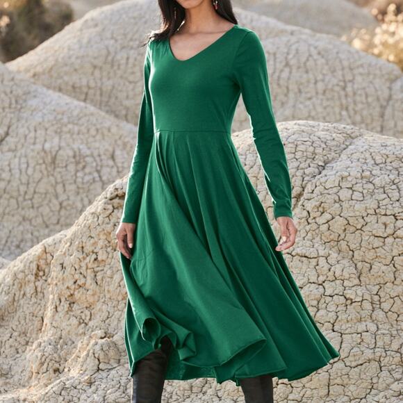 Peruvian Connection Riley Dress M Pima Cotton Black Maxi Dress Long Sleeve NWT - Picture 1 of 14
